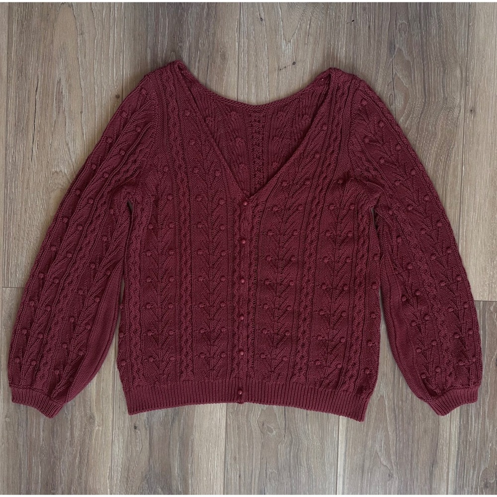 Sezane Beryl Pointelle Bobble Knit V-Neck Cardigan Sweater Parisian Romantic SM - Picture 8 of 10